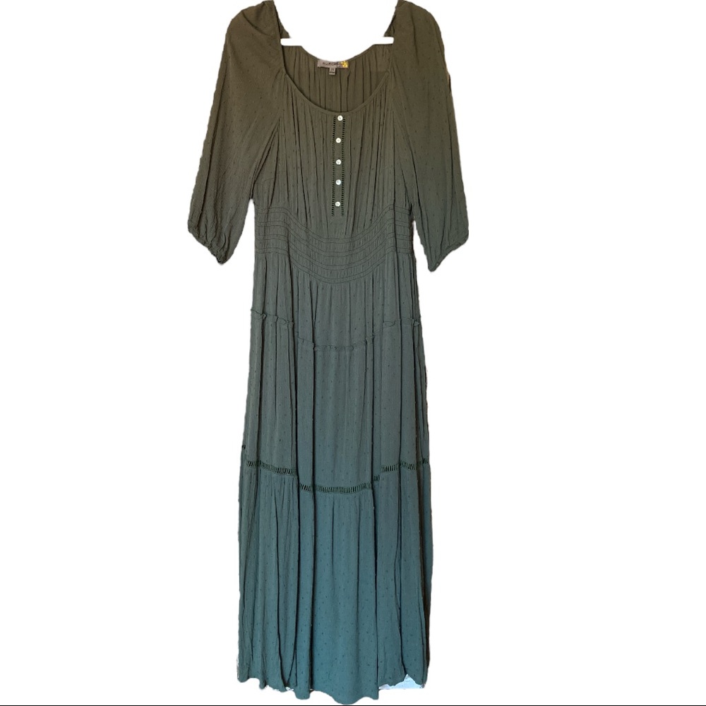 Figueroa & Flower NWT Ivy Green Floral Peasant Maxi Dress 2X Plus Size Boho